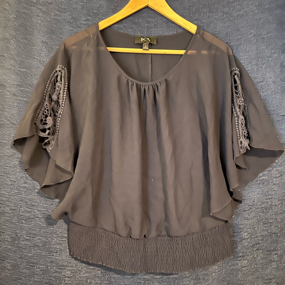 BCX Women's Navy Flutter Sleeve Top
